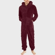 Njoeus Mens Winter Warm Fleece Pajama Jumpsuit Hooded Unisex 1-Piece Zip Up Sherpas Playsuit Adult Onesie Hoodies Romper Sleepwear with Pocket S-5XL Men Big & Tall Sizes