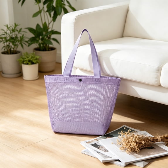 Njoeus Mesh Beach Bag Portable One Reusable Grocery Bags Foldable Tote Brings Lightweight Travel Organization and Convenient Carry for Beach Trips