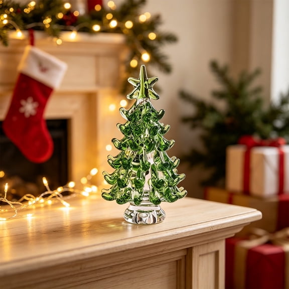 Njoeus Mini Christmas Tree Figurine, Clear Plastic Desktop Ornament, Holiday Shelf Decor with Green Transparent Design, Brings Festive Compact Charm for Home Table Shelf Decoration in Green
