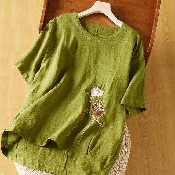 Njoeus Oversized Tshirts for Women Womens T Shirts Tops for Women Linen Shirts for Women, Women's Casual Short Sleeve Round Neck Tops Summer Loose Tee Shirts Blouse Cute Tops On Clearance