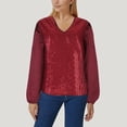 thumbnail image 1 of Njoeus Oversized Tshirts for Women, Sequin Top for Women Party Night Women's V-Neck Tunic Tops Casual Long Sleeve Pullover Blouses, 1 of 5