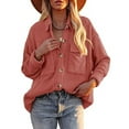thumbnail image 1 of Njoeus Oversized Tshirts for Women, Women's Corduroy Button Up Shacket Cardigan Shirts Long Sleeve Lapel Loose Shirt Jacket Coat with Pokets, 1 of 5