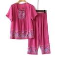 thumbnail image 1 of Njoeus Pajama Sets for Women 2 Piece, Pajama Pants Women Women's 2 Piece Pajama Set Plus Size Lounge Sets Casual Floral Short-Sleeve Top Capris Pants Comfy Cotton Linen Summer Outfit Summer Sets for W, 1 of 3