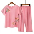 thumbnail image 1 of Njoeus Pajama Sets for Women 2 Piece, Pajamas for Women Womens Floral Print Pajama Sets Summer Two Piece Outfits Set Short Sleeve Shirt with Capris Pants Cotton Linen Sleepwear Pjs Set Summer Sets for, 1 of 4
