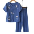thumbnail image 1 of Njoeus Pajama Sets for Women 2 Piece, Sexy Two Piece Outfits for Women Pajamas for Women Set Short Sleeve Two Piece Sets Top with Capris Pants Sleepwear Sets Cute Print Loungewear - Imitation Cotton L, 1 of 3