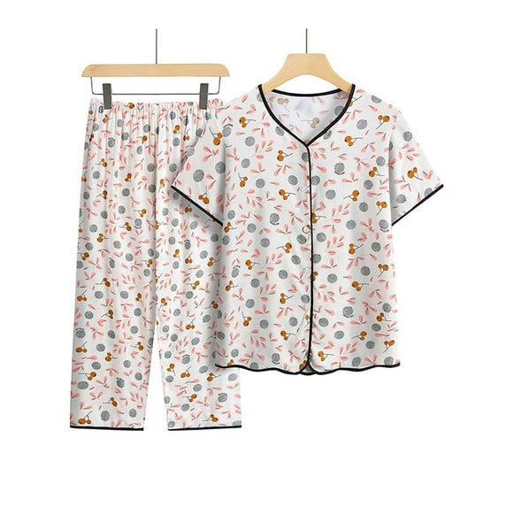 Njoeus Pajama Sets for Women 2 Piece, Womens Pajamas Pajama Set for Women's Summer Cute Flower Print Top and Capris Pants Soft Comfy Lounge Pjs Set Plus Size Sleepwear Xl-4Xl Tunic Matching Set On Cle