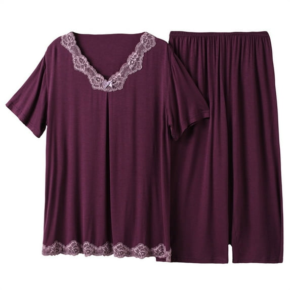 Njoeus Pajama Sets for Women 2 Piece, Women Pajama Sets Womens Pajamas Set with Floral Pajama Capris Pants Soft Comfy Sleepwear Plus Size Pjs Sets Womens Short Sleeve Cute Tops Summer Loungewear M-4Xl