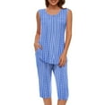 thumbnail image 1 of Njoeus Pajama Sets for Women 2 Piece, Womens 2 Piece Outfits Fashion Women Round Neck Striped Sleeveless Tank Tops Capris Elastic Waist Pajama Sets 2 Piece Womens Pajama Sets Clearance Blue L, 1 of 5