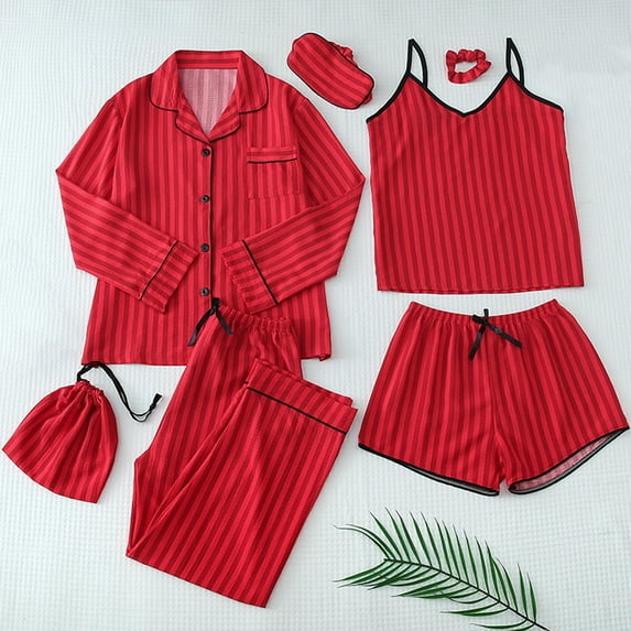 Njoeus Pajama Sets for Women Multi Pack, Pajamas for Women Set 7 Pack Women's Causual Homewear Pajamas Sets Striped Pajama Nightwear Sleepwear Seven Pc Sets Matching Pj Set Women Clearance Silver 2 Ye