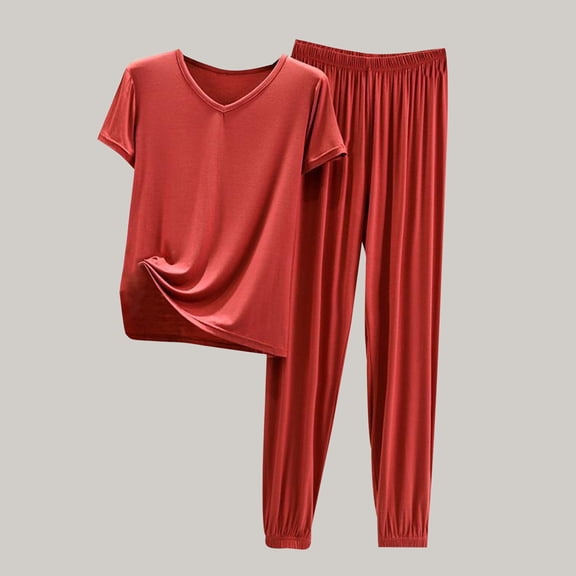 Njoeus Pajamas Set Women Two Piece Comfy Sleepwear Short Sleeve Top with Long Pants Women's Casual Soft Pjs Outfits Nightwear