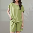 thumbnail image 1 of Njoeus Pajamas for Women Set Cute Pjs Sets Woman Women Solid Color Casual Crewneck Short Sleeve Shirt Fashion Shorts Sets Pajamas Suit Pajamas for Women Set Tank Top Savings Army Green Xxxl, 1 of 9