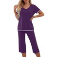 thumbnail image 1 of Njoeus Pajamas Women V Neck Short Sleeve Tops and Capris Pants Pjs Set Women's 2 Piece Lounge Outfits Comfy Soft Sleepwear Nightwear, 1 of 5
