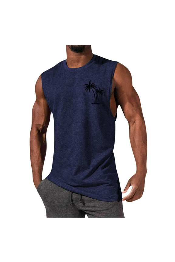Palm Tree Graphic Tees Men's Workout Tank Tops, Big & Tall Shirts for Men Beach Summer Sleeveless Tanks Top Casual T-Shirt S-4XL