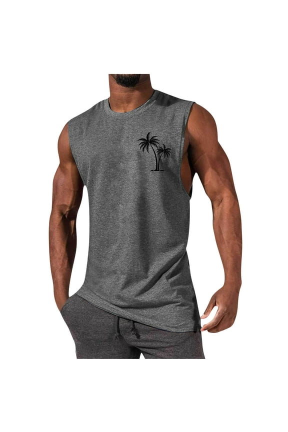 Palm Tree Graphic Tees Men's Workout Tank Tops, Big & Tall Shirts for Men Beach Summer Sleeveless Tanks Top Casual T-Shirt S-4XL