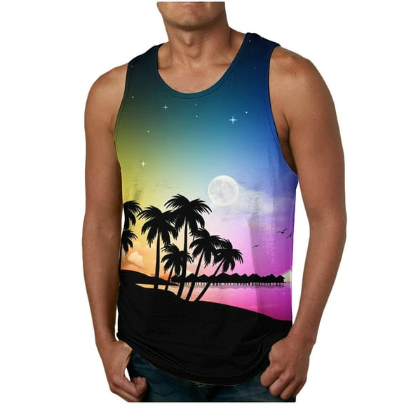Njoeus Palm Tree Men's Tank Tops Summer Sleeveless Hawaiian Shirts for Men Big & Tall Shirts Novelty Graphic Tees Tanks S-4XL