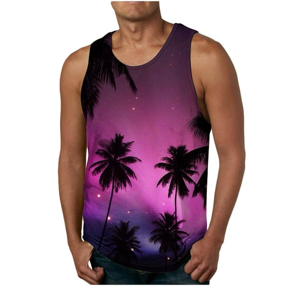 Njoeus Palm Tree Men's Tank Tops Summer Sleeveless Hawaiian Shirts for Men Big & Tall Shirts Novelty Graphic Tees Tanks S-4XL