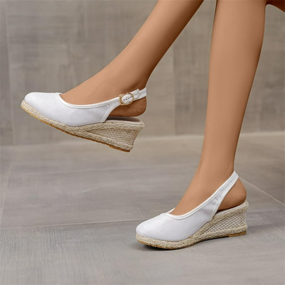 Njoeus Platform Wedge Sandals For Women Elastic Ankle Strap Espadrilles Closed Toe Sandals