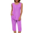 thumbnail image 1 of Njoeus Plus Size Pajamas, Girls' Sleepwear Fashion Women Round Neck Striped Sleeveless Tank Tops Capris Elastic Waist Pajama Sets Sleepwear for Women Pajama Set Clearance Purple XL, 1 of 5