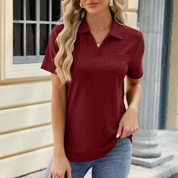 Njoeus Plus Size Tops for Women, Black T Shirts Womens Collared V Neck Shirts Summer Short Sleeve Work Tops Loose Casual Tunic Blouses with Pocket S-XXL