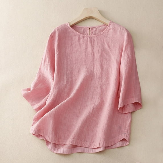 Njoeus Plus Size Tops for Women Blouses for Women Tops for Women Linen Shirts for Women, Women's Casual Short Sleeve Round Neck Tops Summer Loose Tee Shirts Blouse White Blouses for Women On Clearance