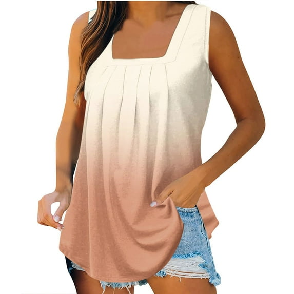 Njoeus Plus Size Tops for Women, Blouses for Women Dressy Casual Tank Tops for Women, women's 2024 Summer Casual Sleeveless Tunic Top Pleated Square Neck Flowy T-Shirts Loose Blouse S-XXL