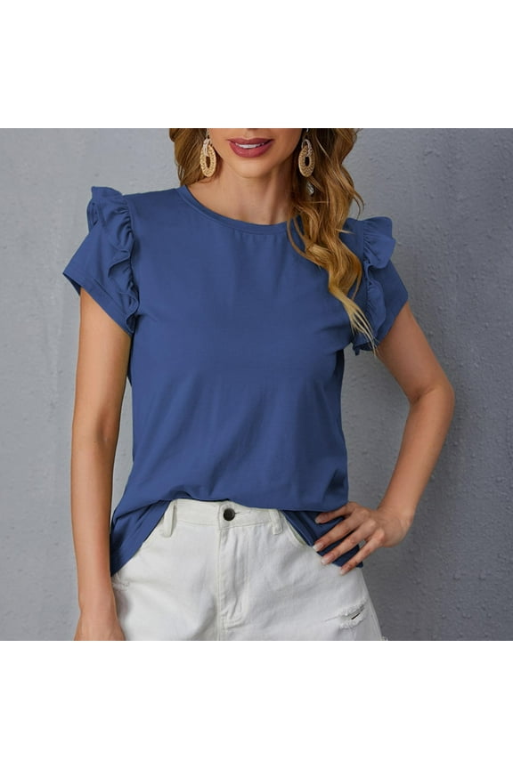 Plus Size Tops for Women Sexy Tops for Women Cute Summer Tops for Women Trendy Ruffle Sleeve Cute Tops Women Dressy Casual Blouse Loose Work T-Shirt S-4Xl (Available in Plus Size) Work Office C