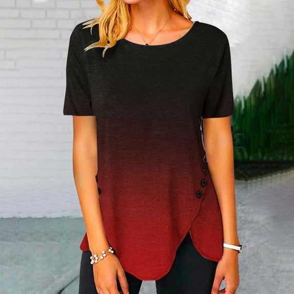 Njoeus Plus Size Tops for Women, Tops for Women Trendy women's Short Sleeve Scoop Neck Tunic Tops Casual Button Side T Shirts Summer Loose Fitting Dressy Blouse S-XXL