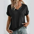 thumbnail image 1 of Njoeus Plus Size Tops for Women Womens Tops Dressy Casual Womens Basic V Neck T Shirts Summer Cute Tee Loose Fitting Tunics Casual Short Sleeve Tops with Buttons Decor Work Office Clothes Women Summer, 1 of 8