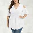 thumbnail image 1 of Njoeus Plus Size Tops for Women, Women's Summer Floral Cold Shoulder Tunic Tops Dressy Blouses Short Sleeve Tunics Casual V-Neck T-Shirts XL-5XL, 1 of 6
