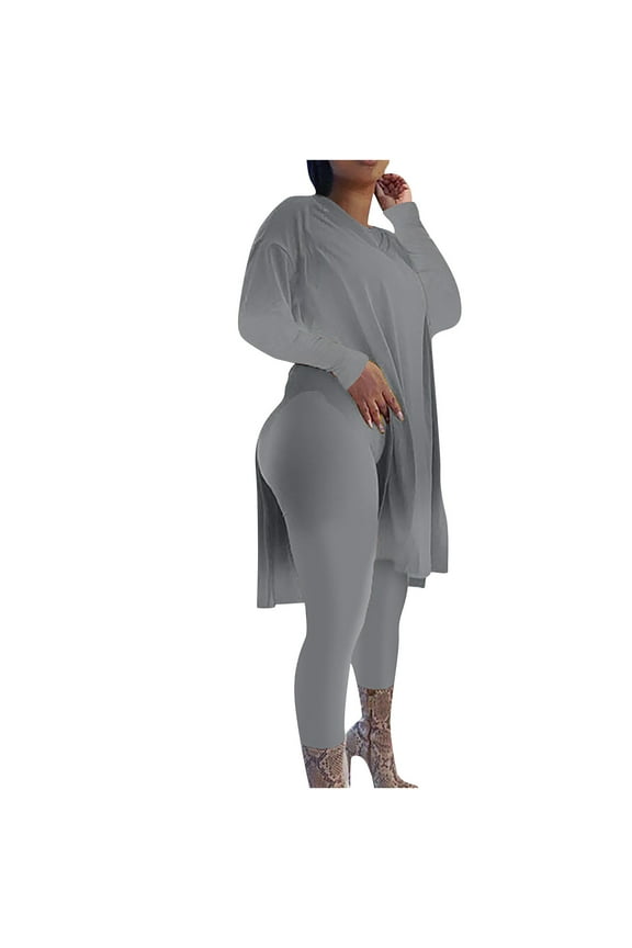 Plus Size Women's Casual 2 Piece Outfit Side Split Long Sleeve Pullover Tops and Leggings Bodycon Pants Joggers Set Tracksuit S-5XL