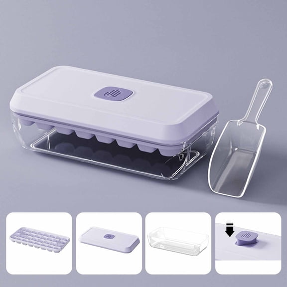 Njoeus Pressing Ice Box with 32 Compartments for Household Refrigerators Homemade Ice Cubes Food Grade Ice Rack From Press to Release One Box Makes 32 Cubes at Once