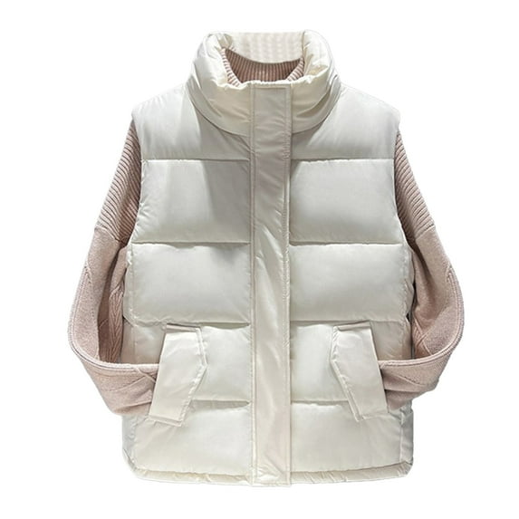 Njoeus Puffer Vests for Women Sleeveless Winter Crop Vests Outerwear Warm Puffer Lightweight Stand-up Collar Down Coat Vests with Pockets (M-3XL)