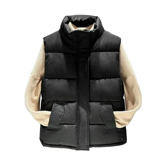 Njoeus Puffer Vests for Women Sleeveless Winter Crop Vests Outerwear Warm Puffer Lightweight Stand-up Collar Down Coat Vests with Pockets (M-3XL)