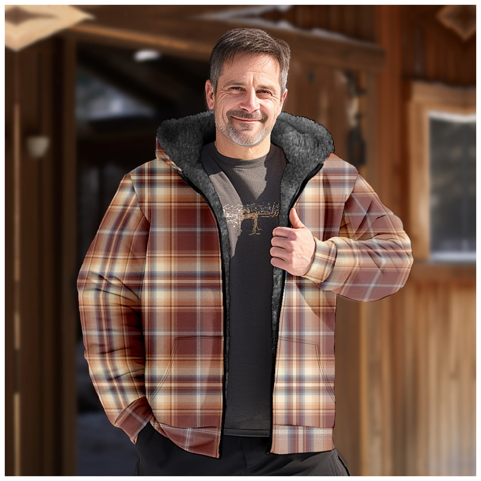 Njoeus Sherpas Hoodies for Men, Men's Warm Thick Fleeces Lined Plaid