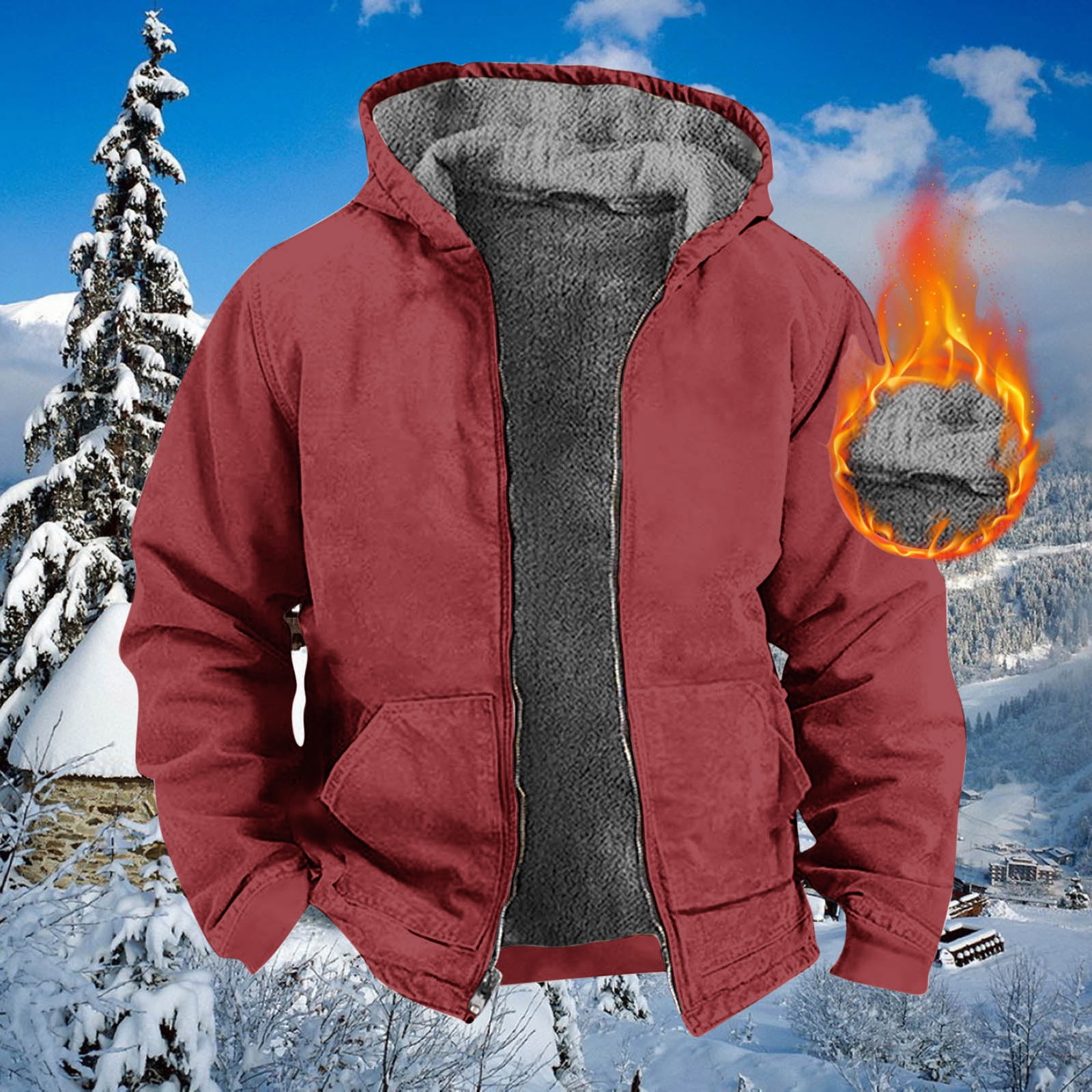 Njoeus Sherpas Hoodies for Men, Men's Winter Coat Full-Zip Hooded