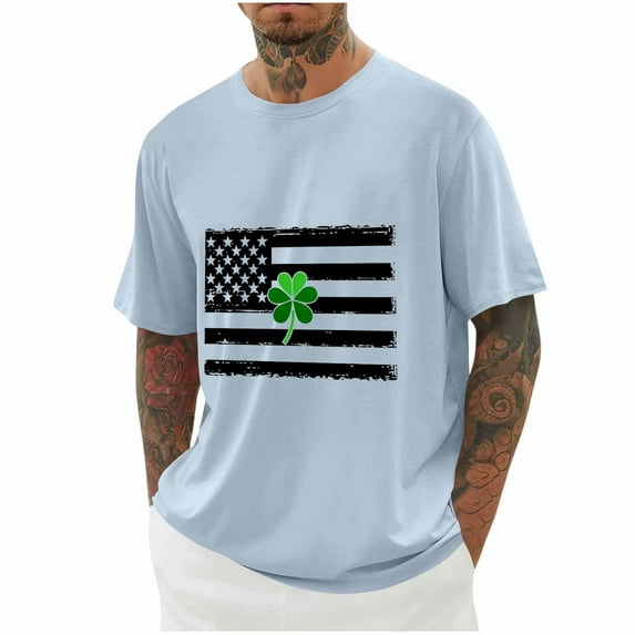 Njoeus Shirts for Men, Men's American Flag Patriotic T Shirt Men Short Sleeve 4Th Of July Tshirts Usa Flag Graphic Tees Shirt Mens Big & Tall Gym Tops 3X 4X 5X Light Blue Summer Savings