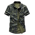 thumbnail image 1 of Njoeus Shirts For Men Mens T-Shirts Men'S Summer Cotton Plaid Casual Shirts Button Up T-Shirt Short Sleeve With Pockets(Available In Big & Tall Size)M-5Xl, 1 of 3