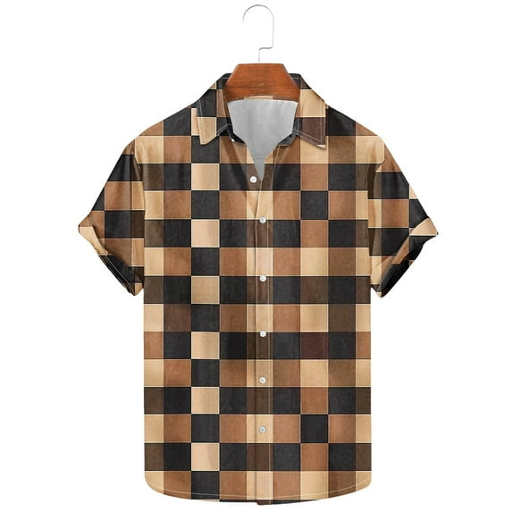 Aueoeo Short Sleeve Button Up Shirts for Men Summer Regular Fitted Plaid Shirts Casual Work Shirt Tops & Blouse (Available In Big & Tall) 3X 4X 5X Orange