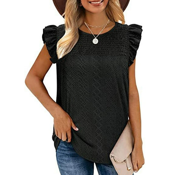 Njoeus Short Sleeve Shirts for Women, Tunic Shirts for Women women's Tops Summer Ruffle Sleeve Tshirts for Women Casual Shirts Crewneck Tee Shirt Cute Blouse S-3XL