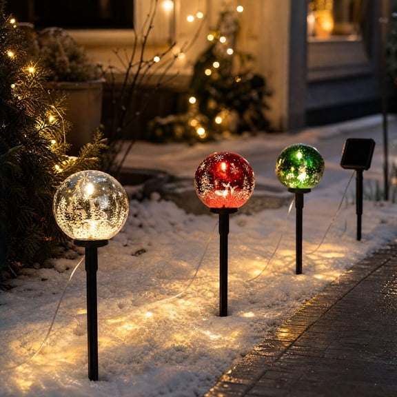 Njoeus Solar Christmas Ball Stake Lights, Set of 3 Multicolor Globes, Outdoor Garden Pathway Decor for Yard, Brings Colorful Glowing Accent for Holiday Display in Multicolor