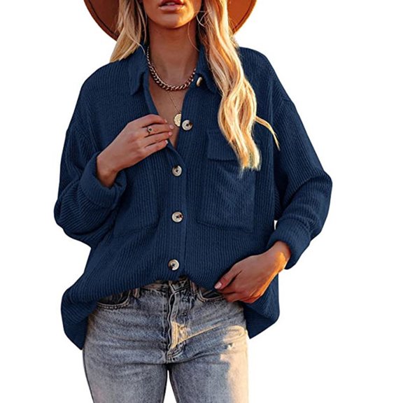 Njoeus Sport Tees, Women's Corduroy Button Up Shacket Cardigan Shirts Long Sleeve Lapel Loose Shirt Jacket Coat with Pokets
