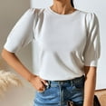 thumbnail image 1 of Njoeus Spring Tops for Women 2024 Puff Short Sleeve Sweaters Tops Crew Neck Pullover Tops Lightweight Knit Blouses Shirt Fall Tops, 1 of 9