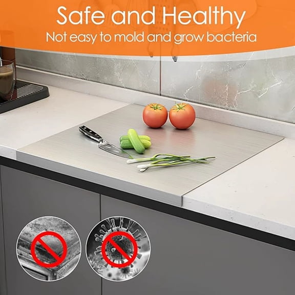 Njoeus Stainless Steel Cut-ting Board Over the Sink Kitchen Countertop Protector Brings Food Grade Metal Chopping Board and Workspace Extension