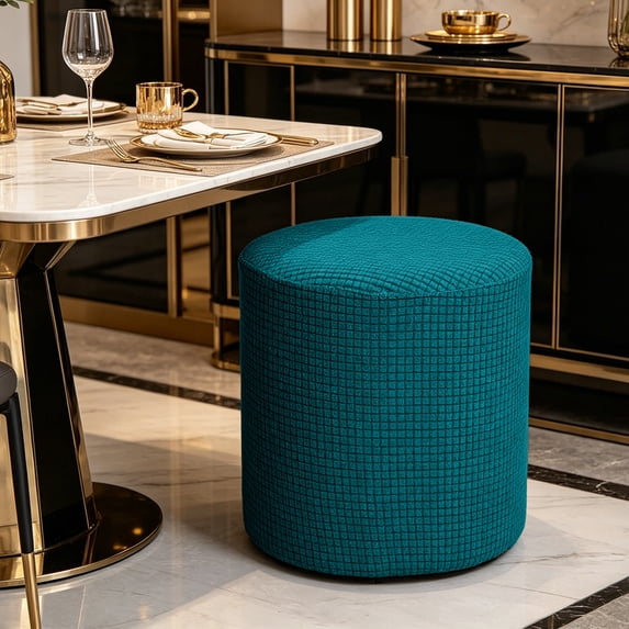 Njoeus Stretch Round Vanity Stool Cover,Soft Waterproof Ottoman Slipcover for Bedroom Living Room,Brings Washable Protection and Secure Fit,for Daily Home Use