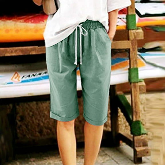 Njoeus Summer Bermuda Shorts for Women Trendy, Womens Knee Length Lounge Shorts Casual High Waist Workout Athletic Long Shorts Drawstring Women's Plus Size Shorts M-5XL