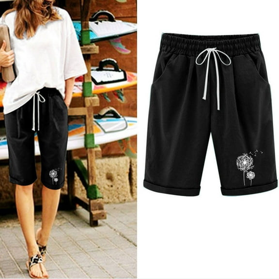 Njoeus Summer Bermuda Shorts for Women Trendy, Womens Knee Length Lounge Shorts Casual High Waist Workout Athletic Long Shorts Drawstring Women's Shorts