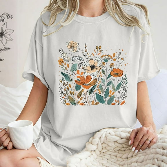 Njoeus Summer Outfits for Women Tshirts Shirts for Women Graphic Tees for Women Short Sleeve Summer Tops Funny Cute Floral Printed Loose Casual T Shirts Vintage Tees for Women Business Casual Outfits