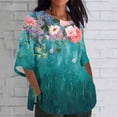 thumbnail image 1 of Njoeus Summer Tops for Women 2024 Cute Summer Tops for Women Linen Shirts for Women, Women's Ladies Fashion Casual Cropped 3/4 Sleeve Printing Cotton Loose Shirt Blouse Top White Blouses for Women On, 1 of 5