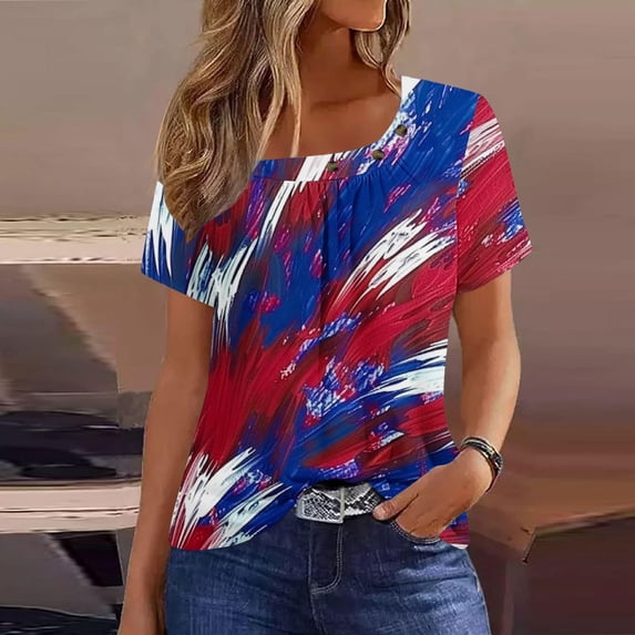 Njoeus Summer Tops for Women 2024 Tshirts Shirts for Women Usa Flag Graphic Tees for Women Patriotic Shirts for Women Short Sleeve Tshirts American Flag Shirts Summer Casual Tee Tops S-3Xl Short Sleev
