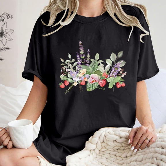 Njoeus Summer Tops for Women 2024 Tshirts Shirts for Women Womens Short Sleeve Crewneck Shirts Cute Floral Tshirts Summer Y2K Tops for Women Casual Vintage T-Shirt Girls Loose Round Neck Oversized Tee